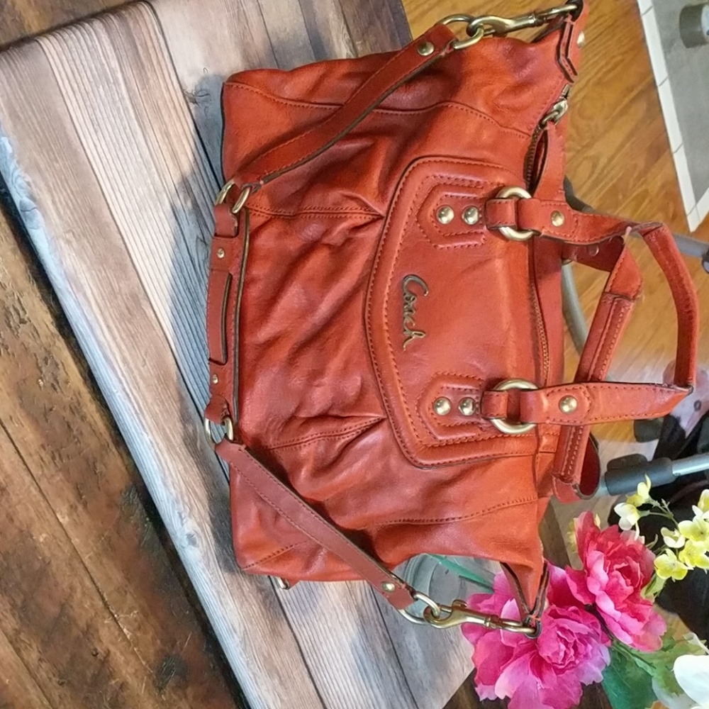 Red leather Authentic Coach purse